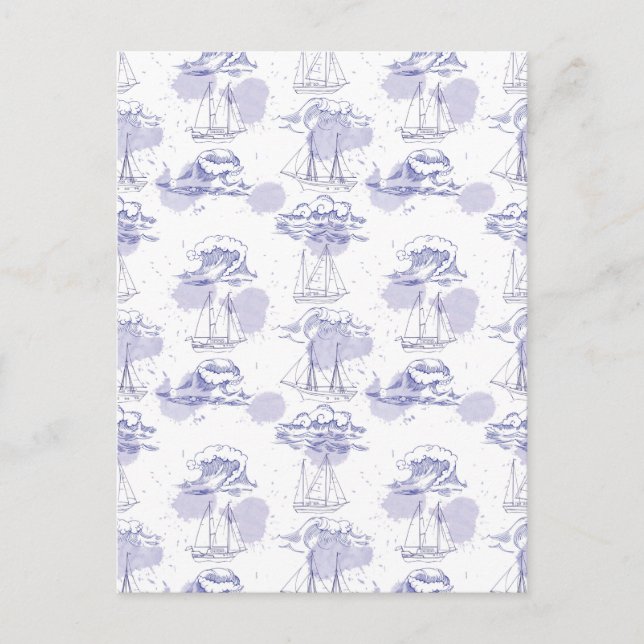 Postal Patrón de olas y barcos acuarelas (Anverso)