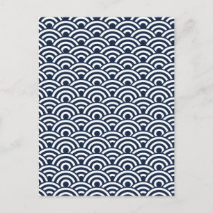 Postal Patrón de onda japonés azul marino blanco