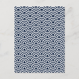 Postal Patrón de onda japonés azul marino blanco