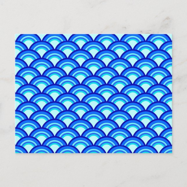 Postal Patrón de ondas Art Deco - cobalto y azul celeste (Anverso)