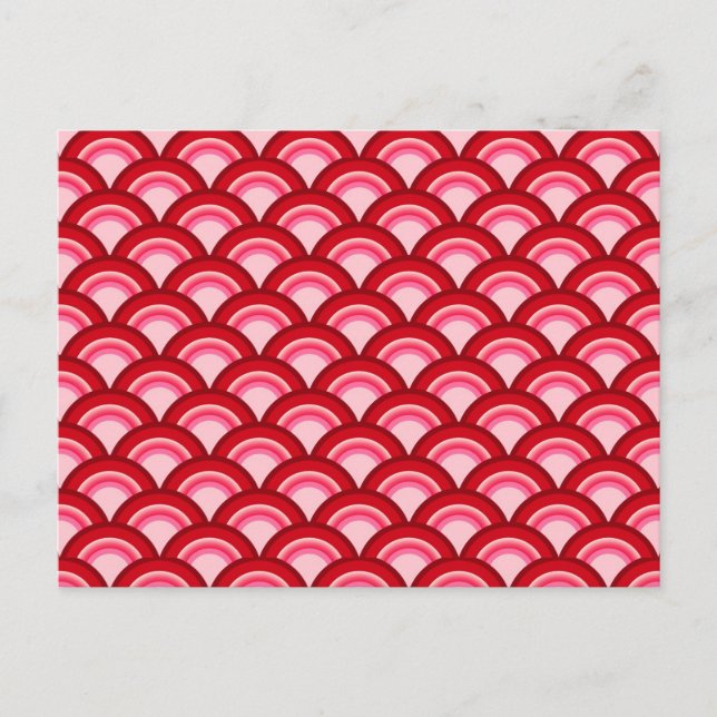 Postal Patrón de ondas Art Deco - rojo y fucsia (Anverso)