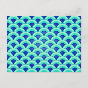 Postal Patrón de ondas Art Deco - turquesa y cobalto