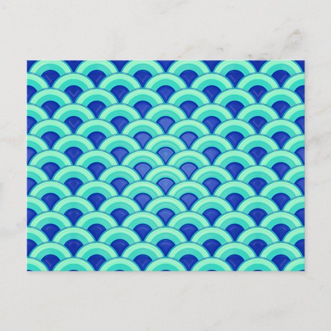 Postal Patrón de ondas Art Deco - turquesa y cobalto (Anverso)