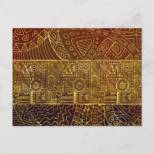 Postal Patrón de oro tribal en pintura marrón