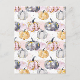 Postal patrón de otoño de calabaza de acuarela