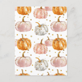 Postal patrón de otoño de calabaza en acuarela