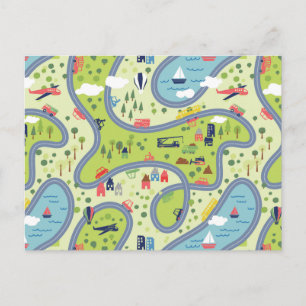 Postal Patrón de paisajes de viaje infantil
