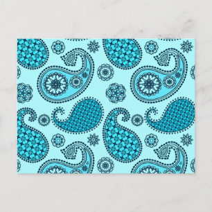 Postal Patrón de paisley, turquesa, aqua y azul marino
