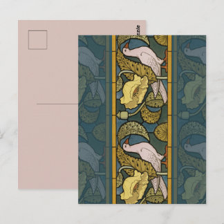 Postal Patrón de paloma de pez Art Nouveau antiguo Verneu