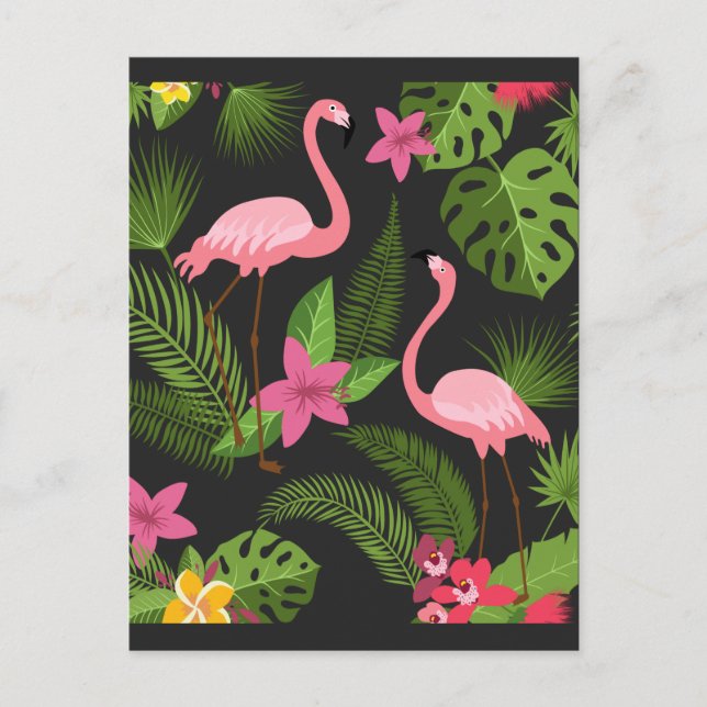 Postal Patrón de Peacock Rosa con flor (Anverso)