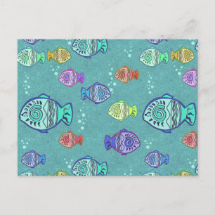 Postal Patrón de peces de imágenes prediseñadas + tus ide