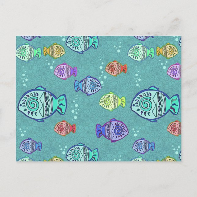Postal Patrón de peces de imágenes prediseñadas + tus ide (Anverso)