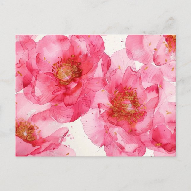 Postal Patrón de peonía rosa (Anverso)