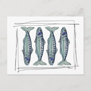 Postal Patrón de pescado azul costero sin fisuras