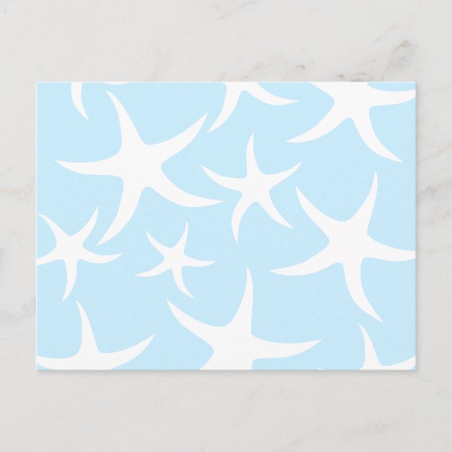Postal Patrón de pez estrella blanco sobre azul claro. (Anverso)