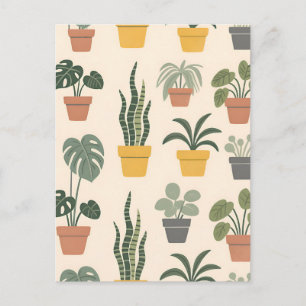 Postal Patrón de plantas de interior en macetas