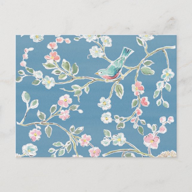 Postal Patrón de primavera - Aves y flores (Anverso)