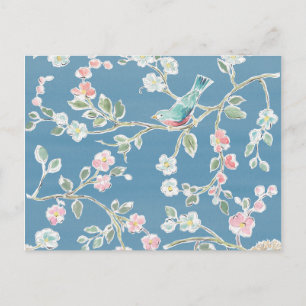 Postal Patrón de primavera - Aves y flores
