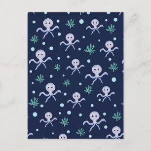 Postal Patrón de pulpo bajo el mar