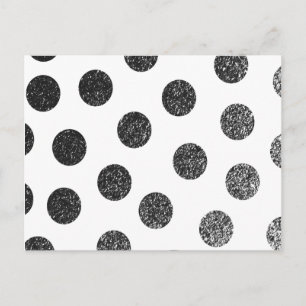 Postal Patrón de puntos de polka purpurina blanco negro m