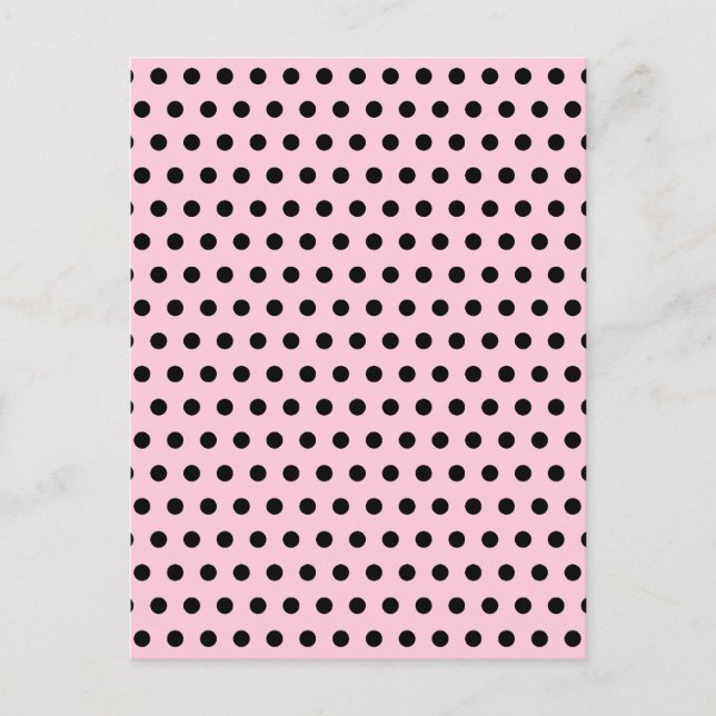 Postal Patrón de puntos de polka rosado y negro. Delicios (Anverso)