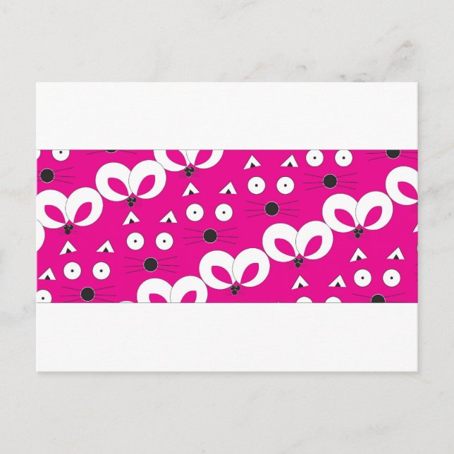 Postal Patrón de ratón de gato rosa caliente (Anverso)