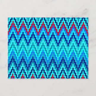 Postal Patrón de raya de zag de zag de ikat azul Chevron
