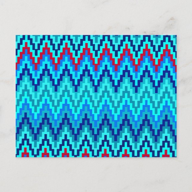 Postal Patrón de raya de zag de zag de ikat azul Chevron (Anverso)