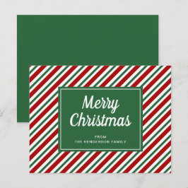 Postal Patrón de rayas verdes Feliz Navidad  