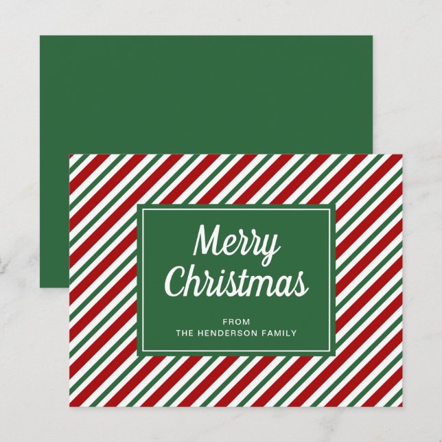 Postal Patrón de rayas verdes Feliz Navidad   (Anverso / Reverso)