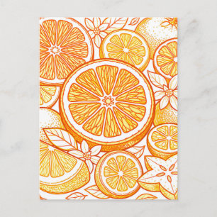 Postal Patrón de rebanada de naranja cítrica vibrante