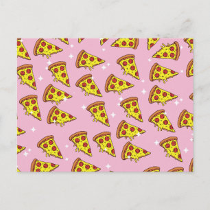 Postal Patrón de rebanadas de pizza flotantes de rosa pas