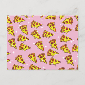 Postal Patrón de rebanadas de pizza flotantes de rosa pas