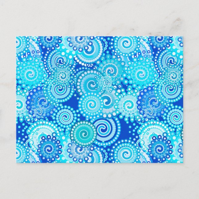 Postal patrón de remolino fractal, azul cobalto (Anverso)