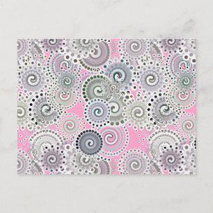 Postal Patrón de remolino fractal, rosa y gris
