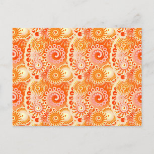 Postal Patrón de remolino fractal, tonos de naranja coral