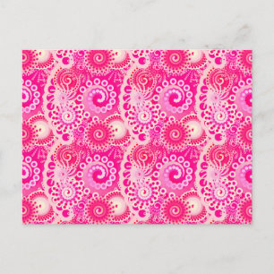 Postal Patrón de remolino fractal, tonos de rosa fucsia