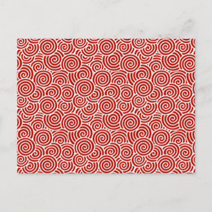 Postal Patrón de remolino japonés - rojo intenso y blanco