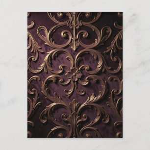 Postal Patrón de Rollo Barroco Ornamentado Púrpura Profun