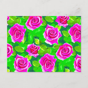 Postal Patrón de rosa acuarela rosa fucsia