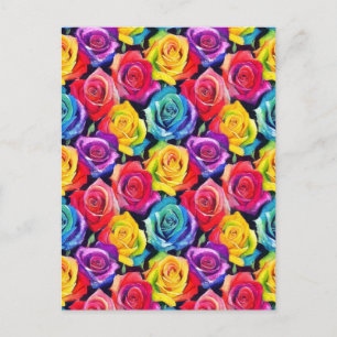 Postal Patrón de rosas acuarela salpicadas