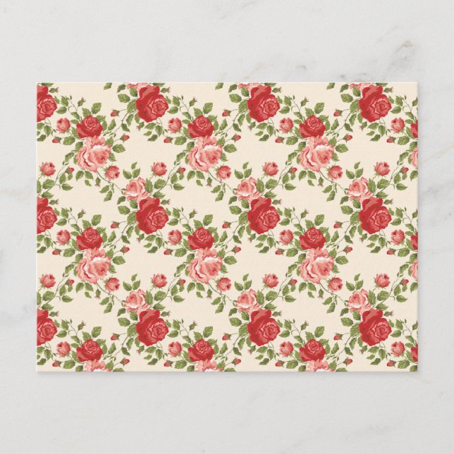 Postal Patrón de rosas vintage shabby chic (Anverso)