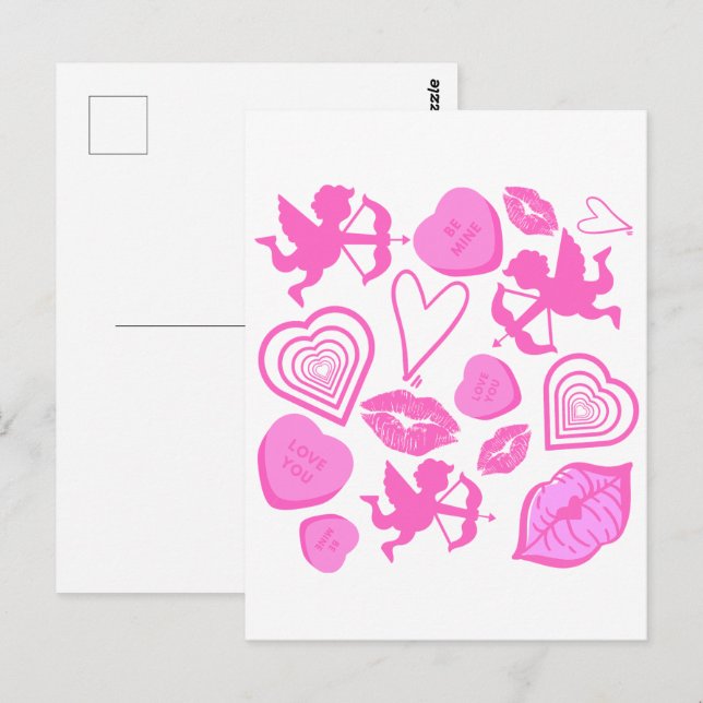 Postal Patrón de San Valentín rosa (Anverso / Reverso)
