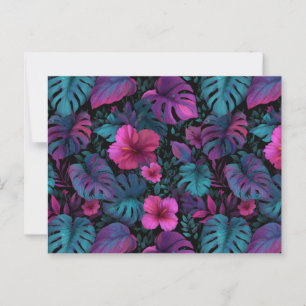 Postal Patrón de "Selva Salvaje" sin foco con Neon Hibisc