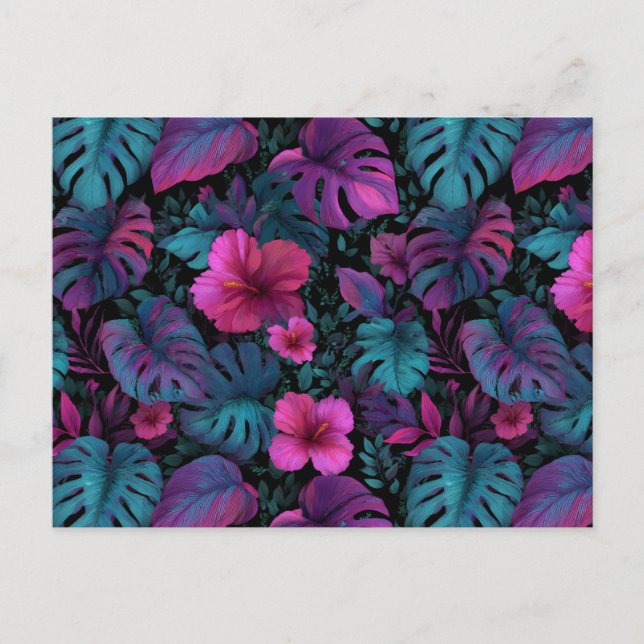 Postal Patrón de "Selva Salvaje" sin foco con Neon Hibisc (Anverso)