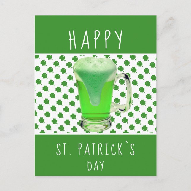 Postal Patrón de Shamrock de cerveza verde de San Patrici (Anverso)