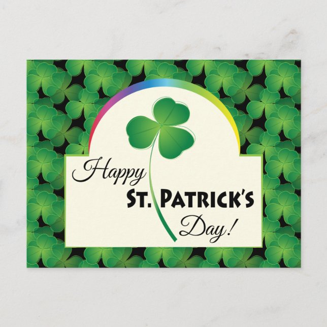 Postal Patrón de Shamrock verde, feliz Día de San Patrici (Anverso)