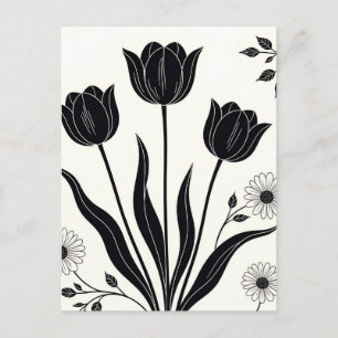 Postal Patrón de Silueta de Tulipán Negro