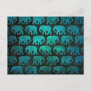 Postal Patrón de siluetas para elefantes, azul
