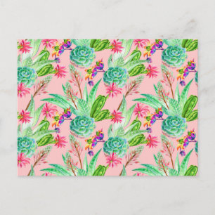 Postal Patrón de suculentos de acuarela floreciente